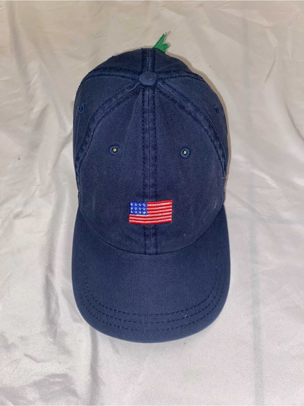 Navy Baseball Cap with American Flag Embroidery